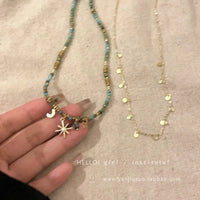Collier étoile scintillant vert à perles n°11 + collier à pampilles avec pièce en métal