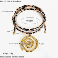 Gold 100cm Leather Leopard Spiral Necklace