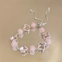52#Bracelet-Silver-Pink Flowers