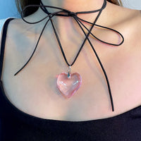 Collier Cœur Rose-Cordon ciré
