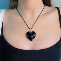 Collier Cœur Noir-Cordon en cuir