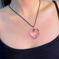 Collier Cœur Rose-Cordon en cuir