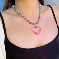 Collier Cœur Rose-Chaîne de perles