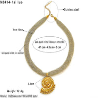 Golden Knitted Mesh Belt with Melon Seed Buckle and Conch