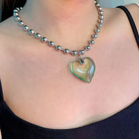 Collier Cœur Vert-Chaîne de perles