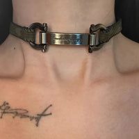 Metallic silver Leather Necklace X3958A