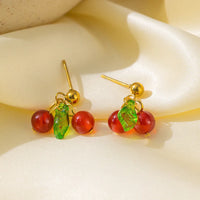 【G209】Boucles d'oreilles cerises dorées