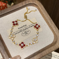 49#Bracelet-Gold-Red-Rhombus Flower