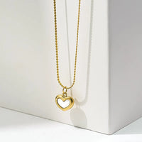 [H65] Collier cœur coquillage blanc doré