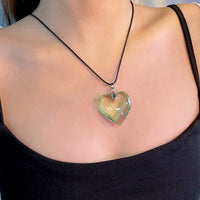 Collier Cœur Vert - Cordon en cuir