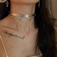Silver White Leather Rope Collar