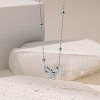 YC [H1186] Bow Clip Beads Necklace [Steel Color]]