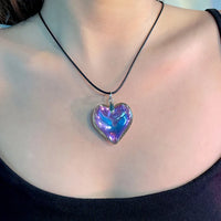 Collier Cœur Amour coloré - Cordon en cuir