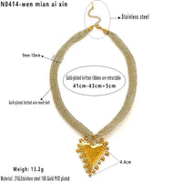 Golden Knitted Mesh Belt with Melon Seed Buckle and Heart Pattern