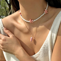 Pink Bead Double-Layer Necklace Nc25y0391