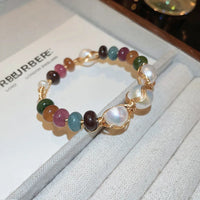 18# Bracelet ouvert - perles artificielles colorées