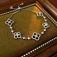 48#Bracelet-Silver-Black-Rhombus Flower