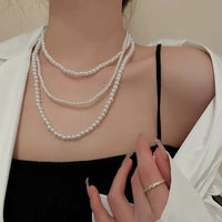 15# Necklace. White Three-Layer Pearl.