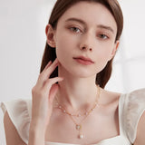 14K Gold-Plated Two-Tone Pearl Double Layer Necklace