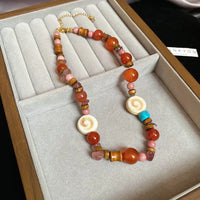 28#Collier-agate rouge (acier au titane)