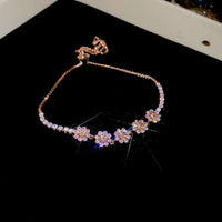 28#Bracelet-Gold-Pink Zircon Snowflake