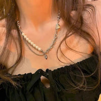 Multi-layer Pearl Heart stitching necklace